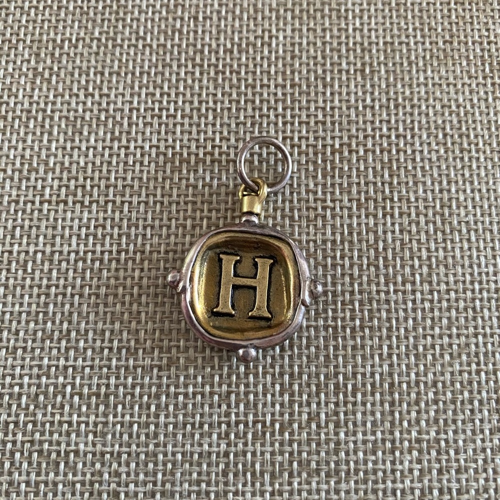 Waxing Poetic “H” brass and sterling silver charm